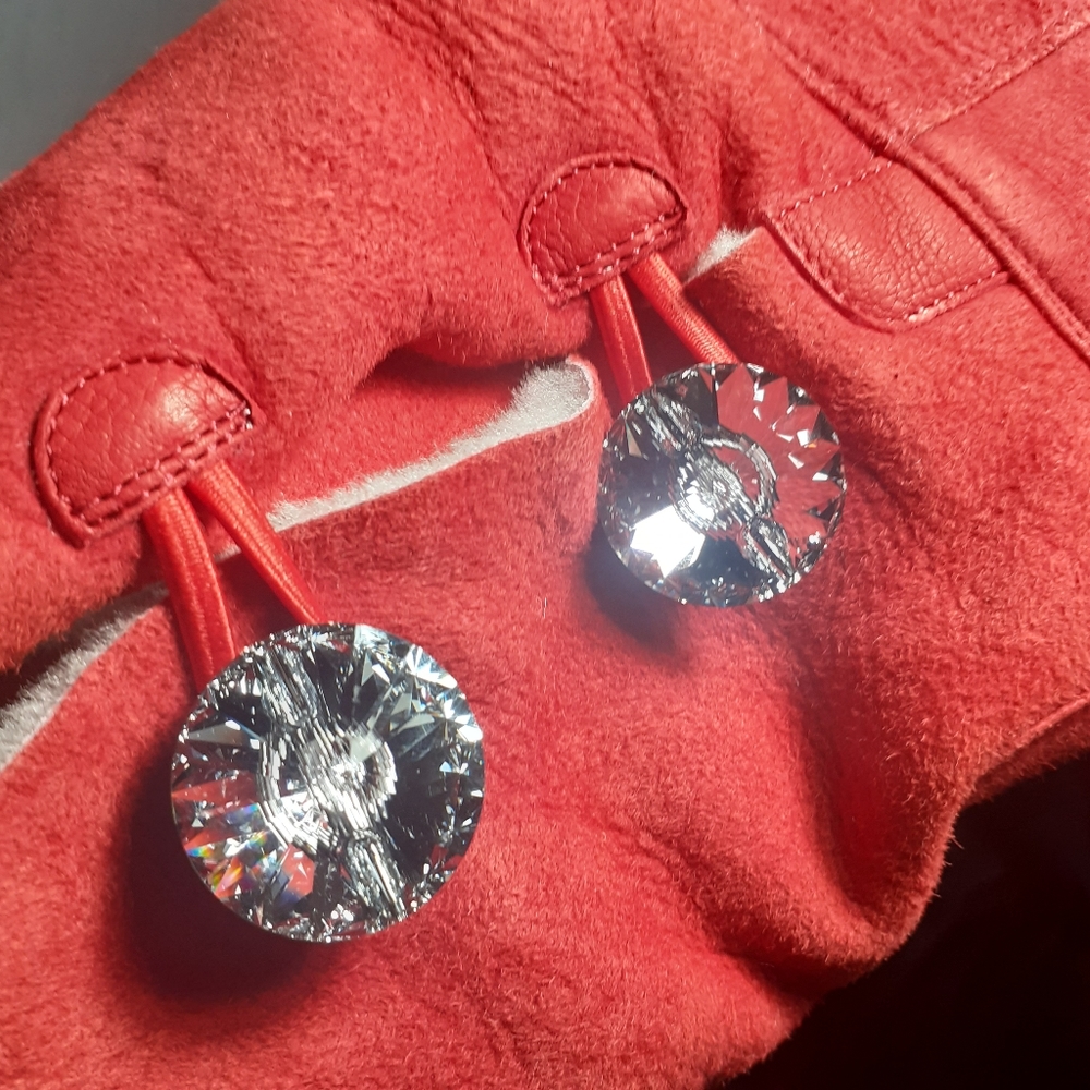 NANDO MUZI Swarovski Crystal Italian Sheepskin Shearling boot 39 Scarlet Red